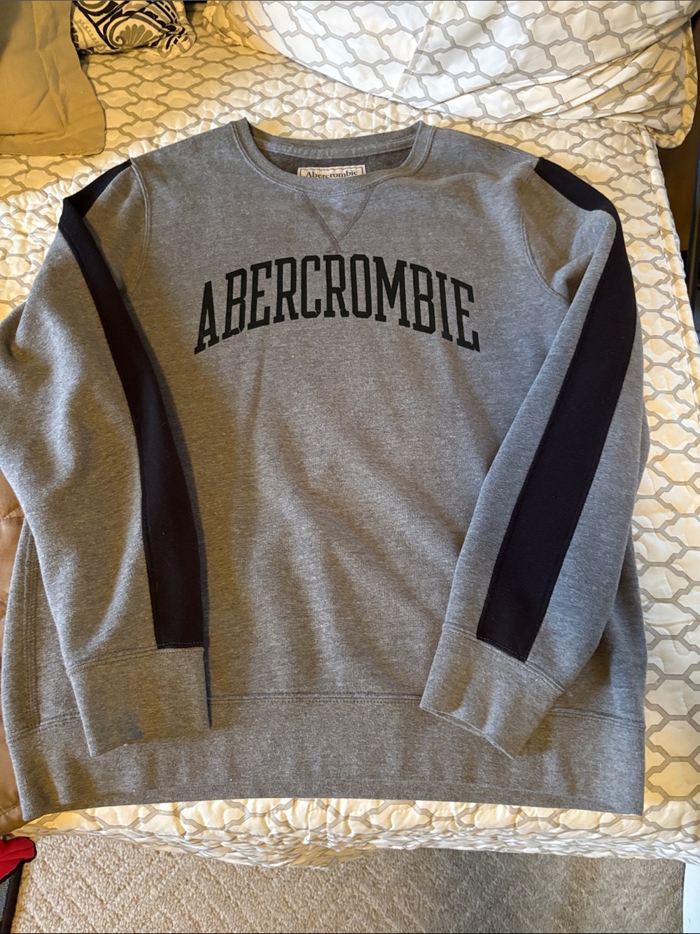 Abercrombie & Fitch Gray Crewneck Sweatshirt with Navy Sleeve Panels